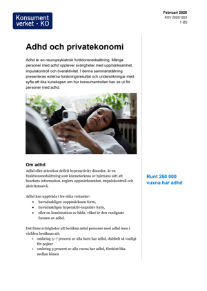 Faktablad Adhd och privatekonomi
