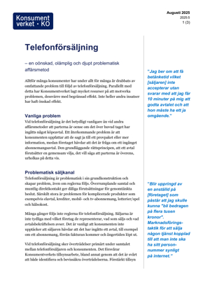 Faktablad telefonförsäljning