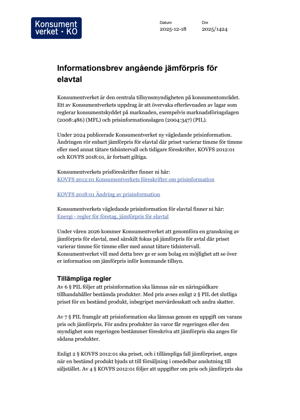 Informationsbrev till företag om jämförpris för elavtal