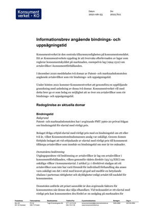 Informationsbrev angående bindnings- och uppsägningstid