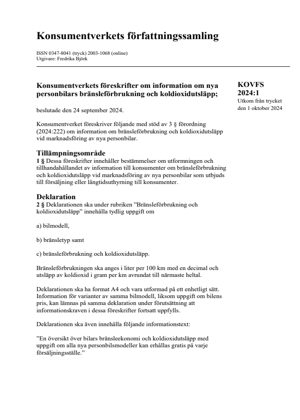 KOVFS 2024:1 Information om nya personbilars bränsleförbrukning och koldioxidutsläpp