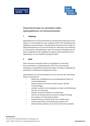 Överenskommelse om samarbete mellan Spelinspektionen och Konsumentverket