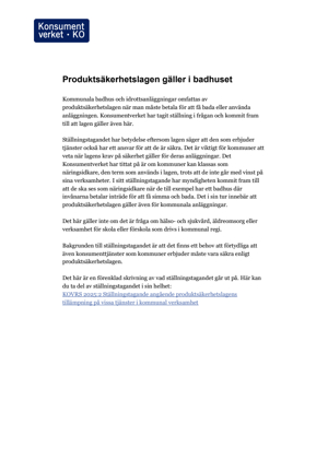 Ställningstagande angående produktsäkerhetslagens tillämpning på vissa tjänster i kommunal verksamhet 