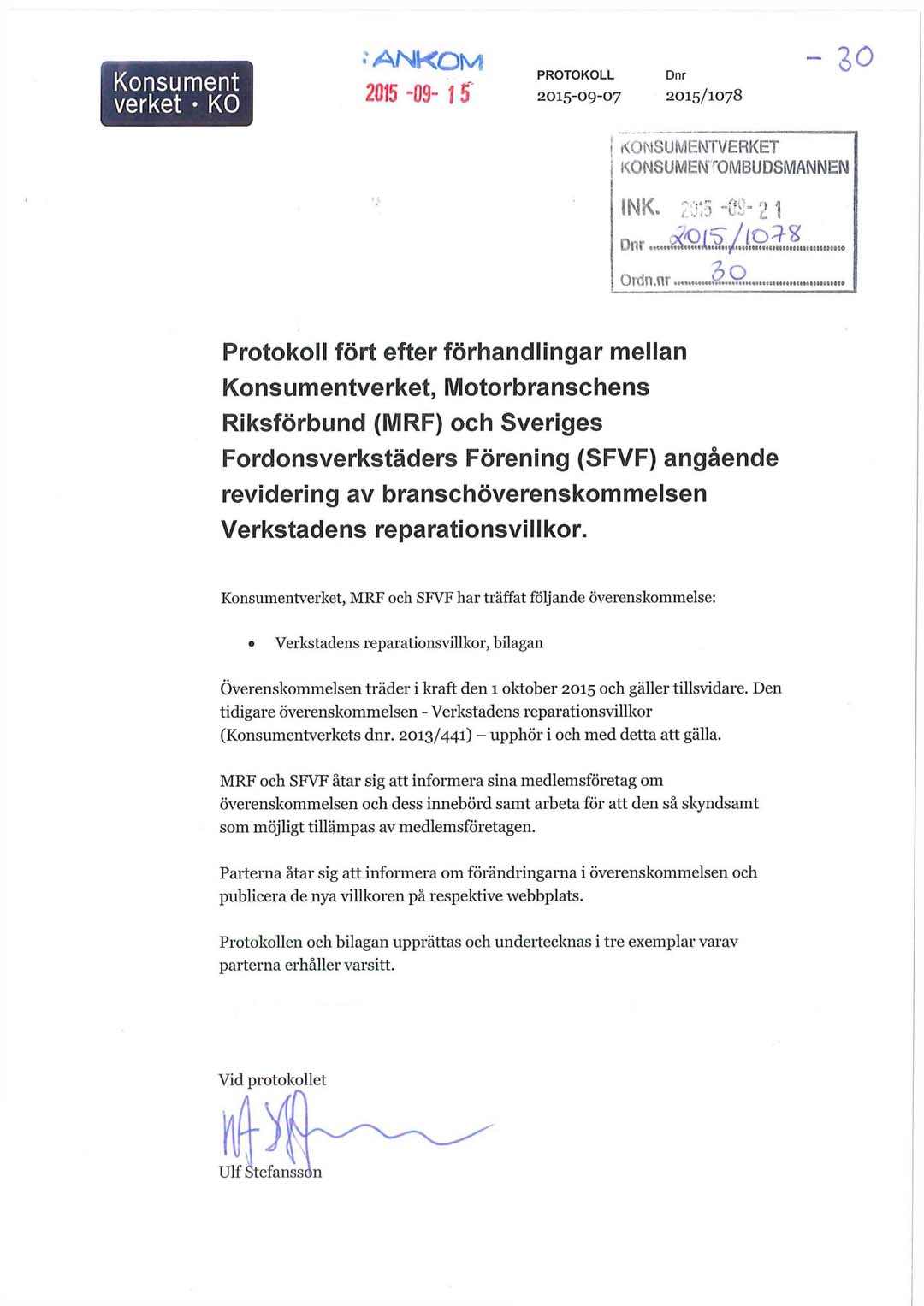 BÖ 2015:04 Motorbranschens Riksförbund (MRF) och Sveriges Fordonsverkstäders förening (SFVF)