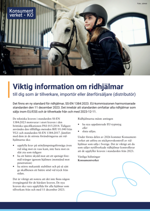 Viktig information om ridhjälmar